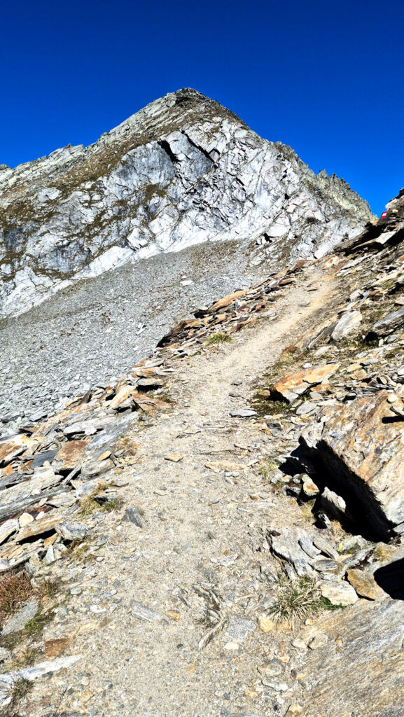 Sentiero di montagna che scompare dietro una curva.